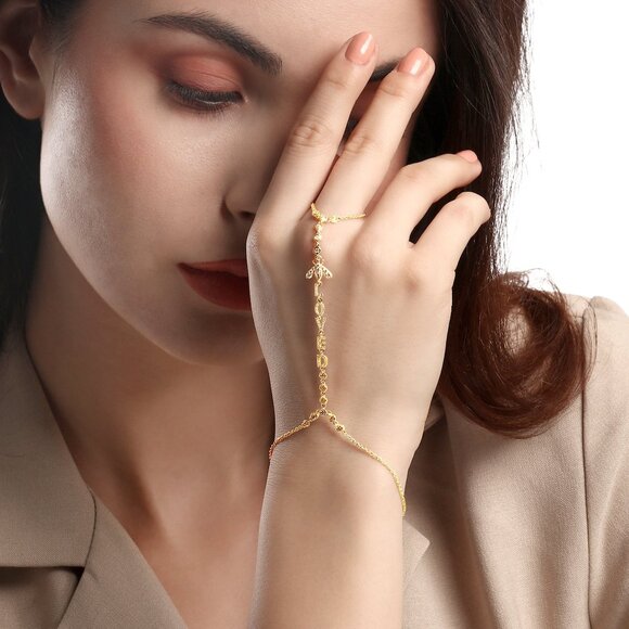 Loved Letter Charm 78 Diamonds 14K Gold Hand Chain